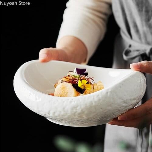 Creative Special-shaped Ceramic Bowl Oval Cold Dishes Set Plate Special Tableware Hotel Restaurant Decoration Shooting Props