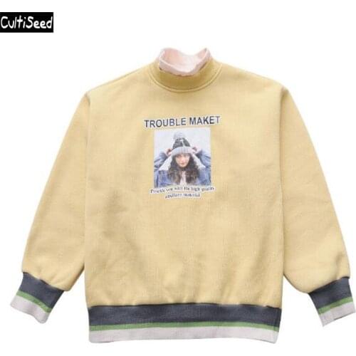 Cultiseed Girls Cartoon Girls Letter Print Turtleneck Hoodies Jacket Big Children Kids Autumn Winter Thicken Warm Casual Coats