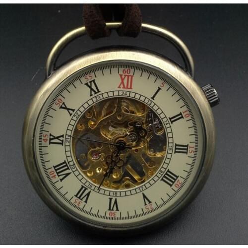 20pcs/lot Skeleton No Cover Mechanical Pocket Watch Fulll Back Roman Dial Mens Watches Christmas Gift Watch