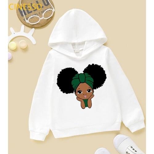 Cute bow little black girl print kids sweatshirt children lovely winter clothes thick hoodies melanin princess design teens top
