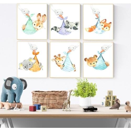 Cute Rabbit Elephant Fox Dog Bear Giraffe Baby Wall Art Canvas Painting Nordic Posters And Prints Wall Pictures Kids Room Decor