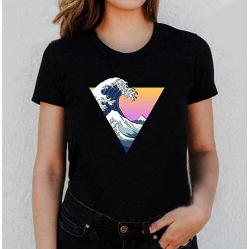 Fashion Triangular Wave Ukiyo-E Print T Shirt Women Tops Summer Harajuku Tee Shirt Femme Vintage Casual Tshirt Camiseta Mujer