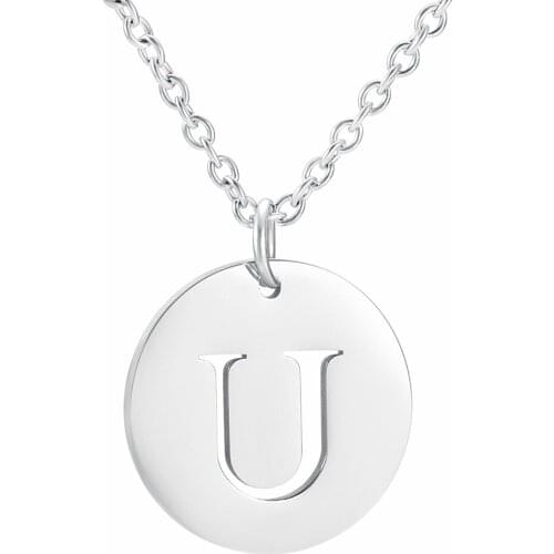Fashion Stainless Steel Jewelry Personalized Name Letter Shape Pendant Silver Necklace U-Z