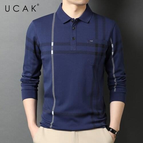 UCAK Brand Classic Turn-down Collar Striped T Shirt Men Clothes Autumn New Arrivals Casual Streetwear Long Sleeve T-Shirts U5753