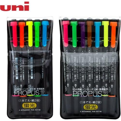 1pcs Japan UNI PUS-101T Double-head Highlighter Set Color Marker Pen Student with Key Focus Quick-drying Two-color Thick Pen