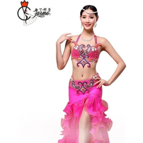 New 2018 Performance Luxury Belly Dancing Egyptian Costumes Oriental Dance 2pcs Women Belly Dance Costume Bra Belt