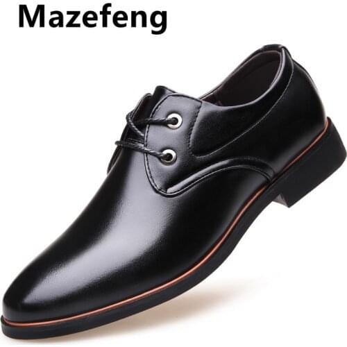 Mazefeng 2019 New Men Dress Shoes Formal Business Work Soft Patent Leather Round Toe for Man Male Mens Oxford Flats Lace-Up