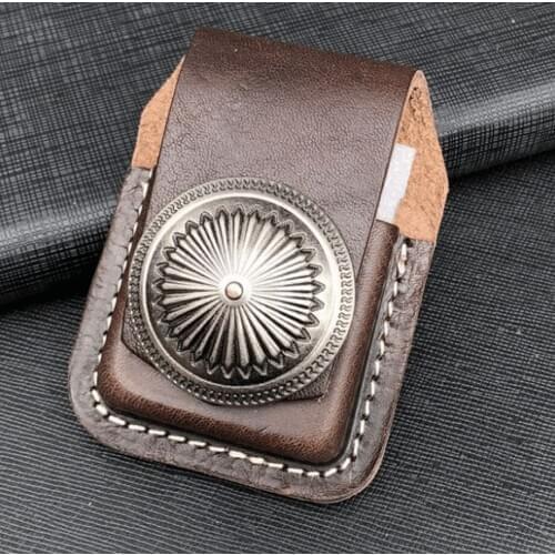 New Style Genuine Leather Handmade Wear Resistant Lighter Holder Cigar Case High Quality Belt Small Waist Bag Mens Gift LFB390