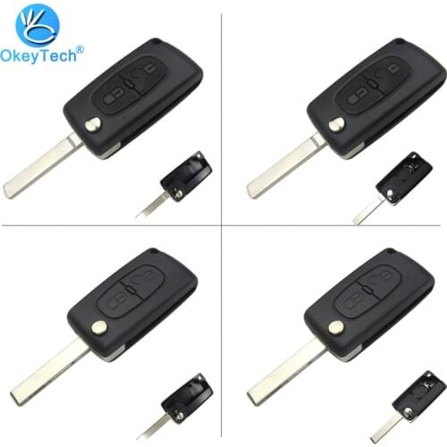 OkeyTech 2 Button Remote Car Key Shell Replacement Cover Case Fob Flip Folding HU83/VA2 For Peugeot 107 207 307 307S 308 407 607