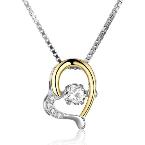 SILVERHOO 925 Sterling Silver Necklace For Girl Trendy Color Separation Hollow Heart Shape Pendent Necklace Inlay Zircon Jewelry