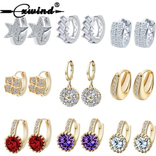 Cxwind Crystl Hoop Earrings Cubic Zirconia Star Round Flower Hoop Earrings for Womens Earrings Ear Surgical Jewelry pendientes