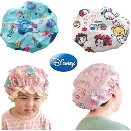 Disney Stitch Anime Shower Cap Kitchen Fume-proof Cap Men and Women Adult Children Cute Double Waterproof Bathing Hat 2021 New