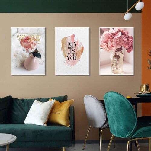 No Framed Modern Nordic Pink Flowers Canvas Painting Prints Wall Decorative Posters for Living Room Bedroom Home Decor Artwork
