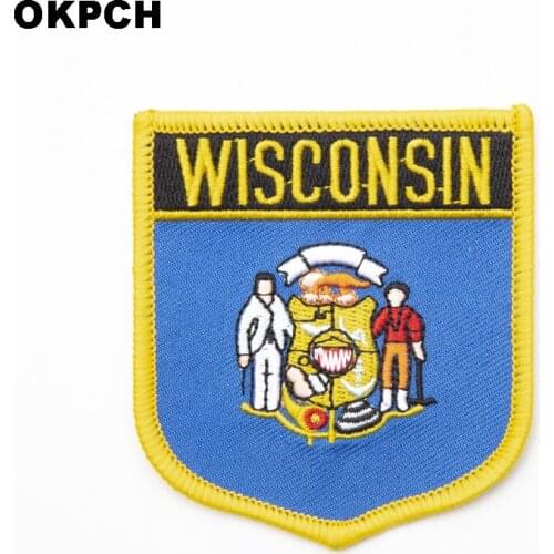 U.S.A Wisconsin State Iron On Patch Embroidered Clothes Patch For Clothing Stickers Garment 10pcs 6*7cm UPI-0232-S