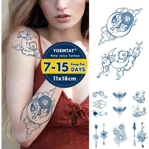 Juice Lasting Ink Tattoos Body Art Waterproof Temporary Tattoo Sticker Triangle Sunflower Rose Tatoo Arm Fake Sun Moon Tatto