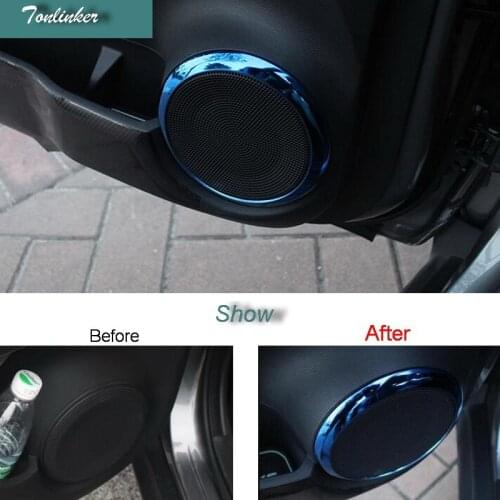Tonlinker Interior Door speaker Cover Stickers for NISSAN KICKS 2017-19 Car Styling 4 PCS stainless steel/ABS Cover stickers