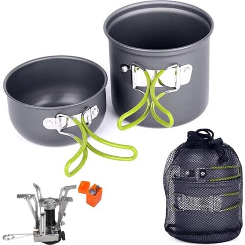 Outdoor Cookware Mess Kits Picnic Pot Pan Bowl Mini Stove Compact Camp Utensil Backpacking Stove Gear Cookset