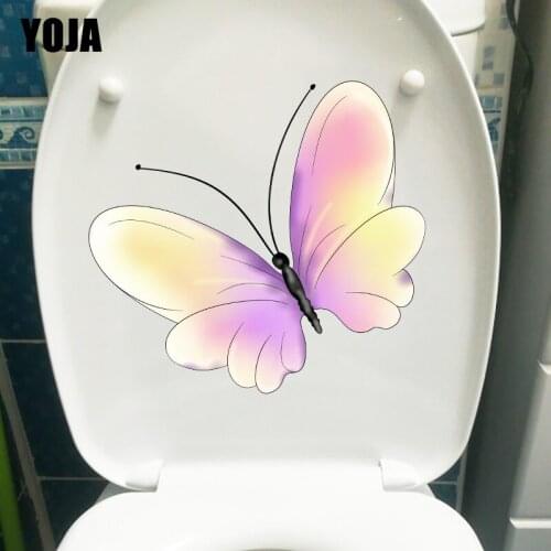 YOJA 21.7X20.1CM Colored Flower Butterfly Room Decor Lovely Cartoon WC Sticker Toilet Wall Decals T1-2030
