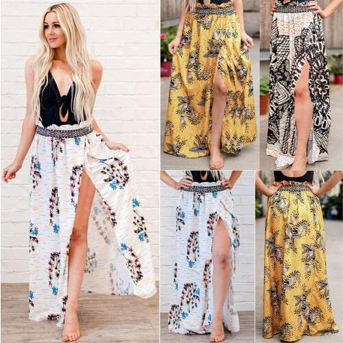 Sexy floral print Wrap Skirt Split Skirt Casual Fashion Long Skirts for Women Spring Summer Clothes Dresses Elegant