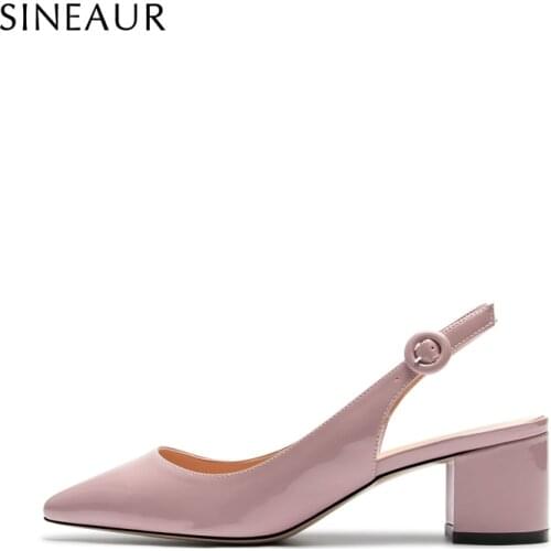 SINEAUE 2021 Womens Pumps Pointed Toe Sandals Chunky Middle Heels Stilettos Toe Summer Buckle Strap Shoes Plus Size 35-45