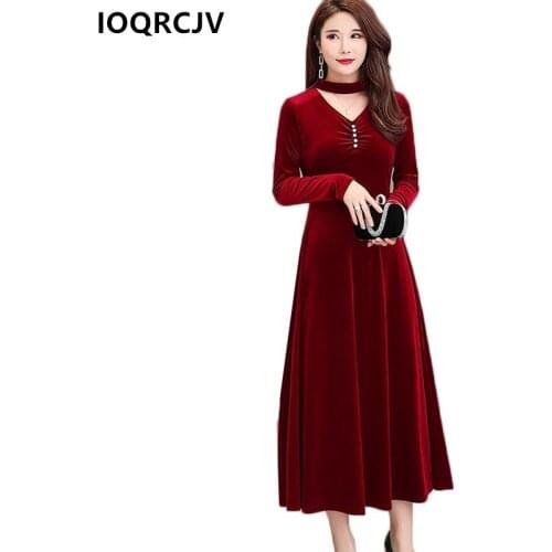 2019 Autumn Winter Women Gold Velvet Dress Casual Long Sleeve Maxi Dresses Loose Vintage Party Dress Vestidos Large Size 3XL K1