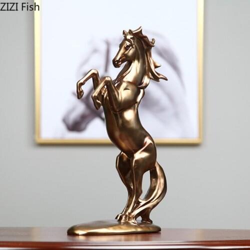 Golden Horse Ornaments Crafts Statue Resin Figurines Modern Decor Steed Sculpture Living Room Decoration Animal Statuette