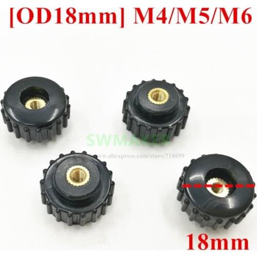 2pcs OD 18mm Straight thread Through hole M4 M5 M6 adjusting knob Round head rubber head Hand Knob Nut Hand Tighten Nut