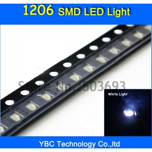 200pcs/lot White Light 1206 LED SMD Ultra Bright LED Diode