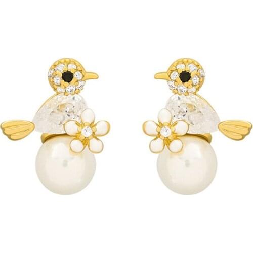 2021 Korean Fashion Trend Fancy Jewelry New Gold Plated Cute Crystal Pearl Little Bird Earrings For Women Girls Custom Gifts