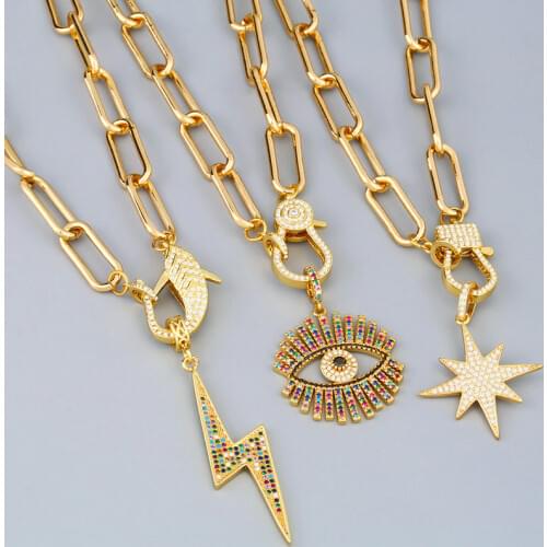 2021 Fashion Gold Fatima Hand Evil Eye Chain Necklaces For Women Horn Lightning DIY Big Pendant Necklace CZ Fashion Jewelry Gift