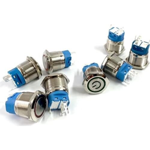 22mm waterproof metal button switch fixed LED lamp hook instantaneous start car engine red and blue 5V 12V 3-220v