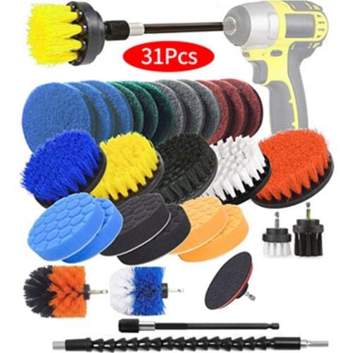 31PCS Car Electric Drill Brush Attachment Set Power Scrubber Brush Car Polisher Bathroom Cleaning Kit Kitchen Cleaning Tools
