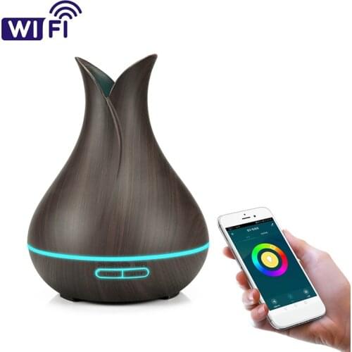 400ml Aroma Essential Oil Diffuser Ultrasonic Air Humidifier with Wood Grain 7 Color Changing LED Lights for Office Home