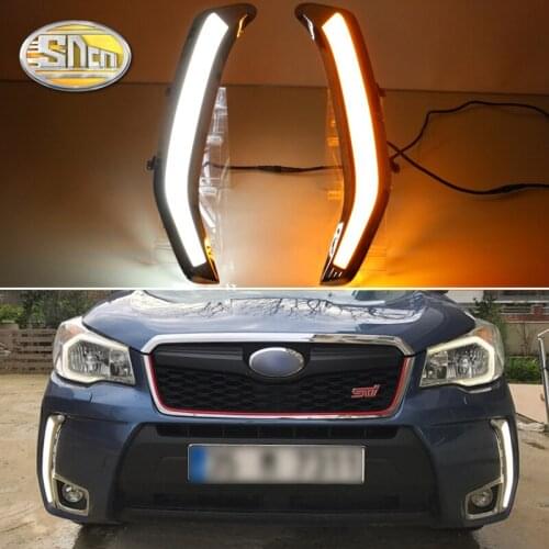 12V Car LED Daytime Running Lights DRL For Subaru Forester 2013 2014- 2018 Yellow Turn Signal Daylihgts Front Bumper Headlamp