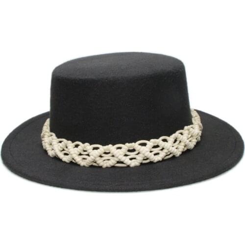 Retro Beige Knitted Band Parent-child Unisex /Kid Wool Wide Brim Fedora Pork pie Pork-pie Hat Bowler Round Top Cap (57cm/54cm)
