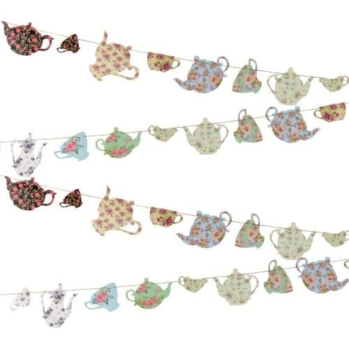 Floral Printable Tea Pot Tea Cup Banner Paper Craft Thanksgiving Day Mothers Day Tea Party Decor Birthday Garden Space Decor