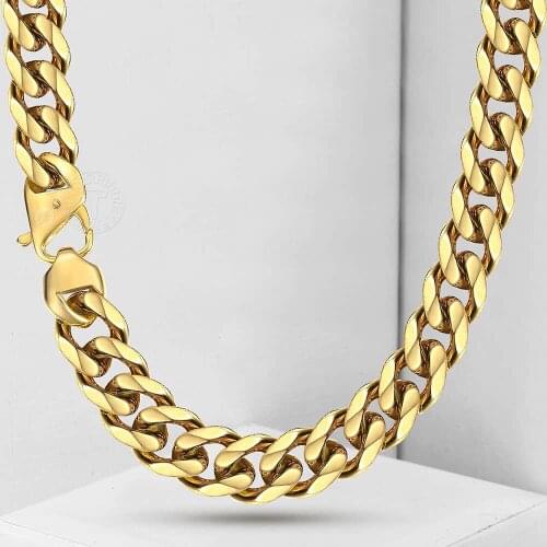 Davieslee 15mm 316L Stainless Steel Necklace for Men Boy Gold Color Heavy Chain Necklace for Male Fashion Jewelry DHN113