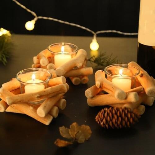 Wooden Candle Holder Glass Romantic Tealight Candlestick Holders For Home Room Wedding Party Decor Dropshipping Wholesale