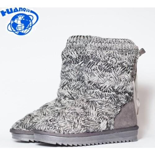HUANQIU Creative Female Snow Boots Rubber Knitting Wool Thread Women Winter High Tube Gray Black Cotton Shoes Ankle Boot JH272