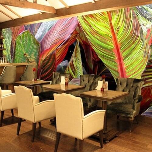 Diantu Restaurant Cafe Gallery Art Wallpaper 3D Stereo Rain Forest Plants Color Banana Leaves Mural Photo Wallpaper Murales