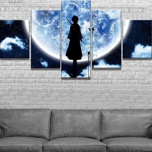 Canvas Wall Art 5 Piece HD Print Comics Pictures Moon And Girl Anime Poster Modern Home Decor Bedroom Decoration Paintings