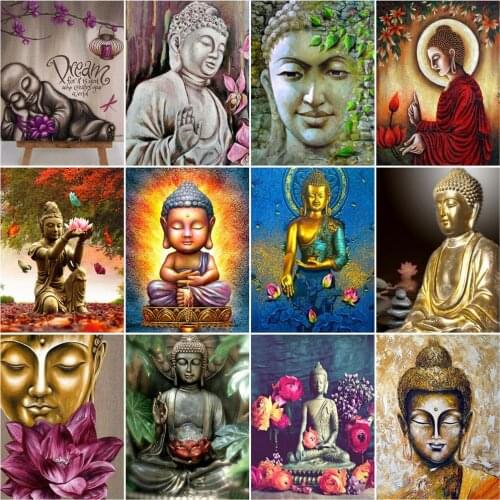 AZQSD Painting By Number Buddha Drawing On Canvas Diy Frame Paint By Numbers Portrait Kits Modern Wall Art Gifts