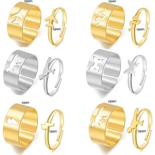 Fashion Star Moon Butterfly Ring Lover Ladies Men Adjustable Couple Ring Set Wedding Friendship Jewelry Party Gift 2pcs set