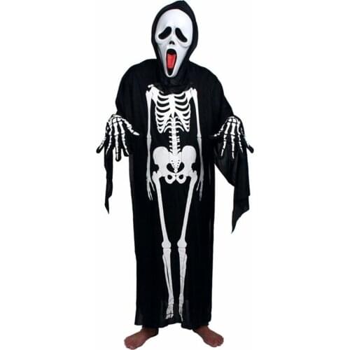 Boys Girls Skull Cloak Costume Mens Women Halloween Costume For Adult Kids Death Cosplay Robe Ghost Costume Performance Gown