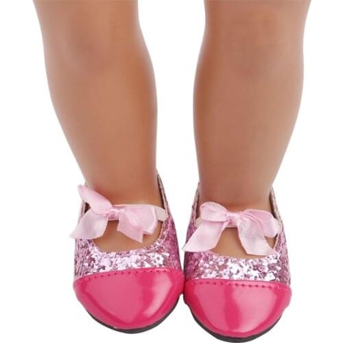 New Pattern Fashion Lace Bow Sequin Leather Shoes Fit 18 Inch American&43cm Baby New Born Doll Clothes Accessories Girls' Toys