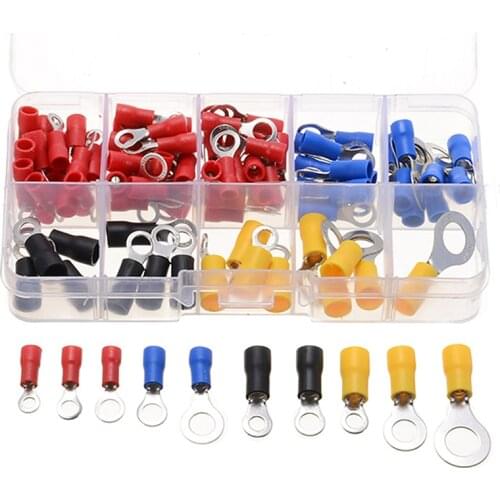 102pcs/box Ring Crimp Wire Terminal Connector Set Wire Copper Crimp Connector Insulated Ring Terminals