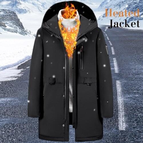 Mens Usb Smart Heated Cotton-padded Jacket Long Thermal Coat Heating Front & Back New 3 Zones Heating Jacket Electric Fashion