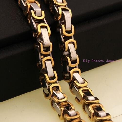 7-40inch Silver Gold Color Byzantine Box Chain 316L Stainless Steel 8mm Wide Bracelet/Necklace Handsome Men Jewelry