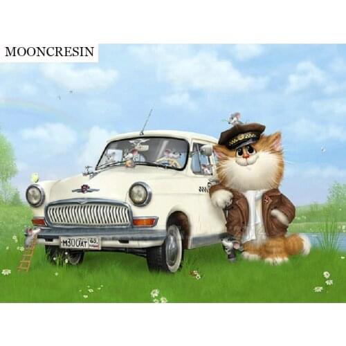 New 5D Diy Diamond Painting Full Cartoon Lovely Cat & Car Embroidery Diamond Mosaic Cross Stitch Rhinestone Painting Home Decor