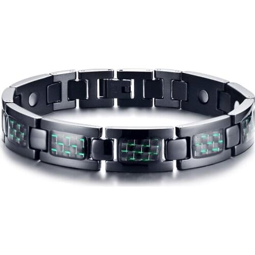Wholesale green carbon fiber men bracelet stainless steel jewelry